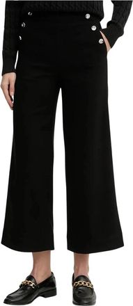 Benetton Broek met knoopdetails - Dames - Vrijetijds broeken - Zwart - L - Polyester - Broeken