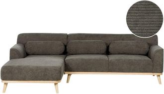 Beliani Sofá esquinero derecha retro tela 3 plazas pana base caucho verde oscuro Simos