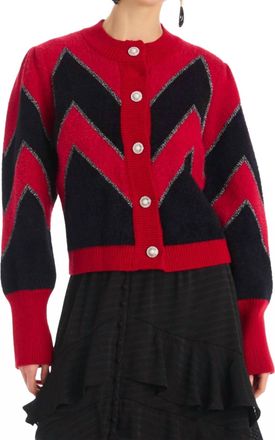 Allison New York Fuzzy Chevron Cardigan In Red/black
