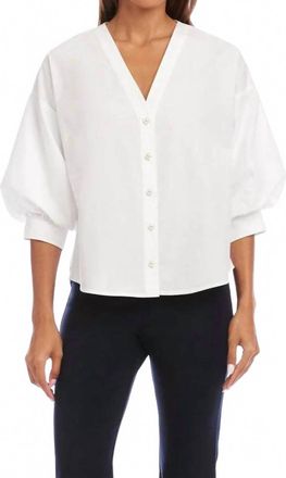 Karen Kane Lantern Sleeve Pearl Button Top In Off White