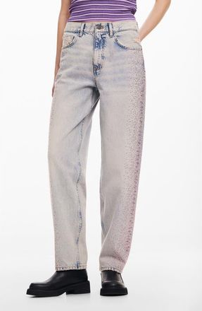 Desigual Cara Rhinestone Straight Leg Jeans in Blue at Nordstrom, Size 38