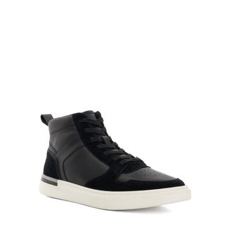 Dune London Mens Strictly - High Top Perforated Trainers - Black material_leather1 - Size UK 7
