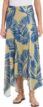 Lyss&eacute; Catriona Leaf Print Handkerchief Hem Hammered Satin Skirt In Sicilian Palm