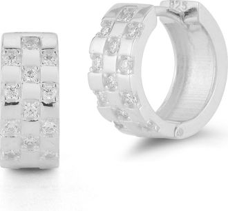 Sphera Milano Cubic Zirconia Checkered Huggie Hoop Earrings in Silver at Nordstrom Rack