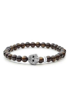 Lagos Mens Anthem Golden Obsidian Skull Stretch Bracelet in Gold Obsidian at Nordstrom, Size 8
