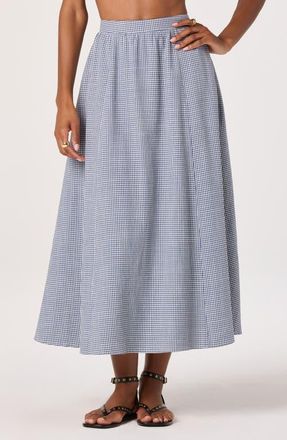ASTR the Label Wylda Floral Print Maxi Skirt in Blue Gingham at Nordstrom, Size Medium