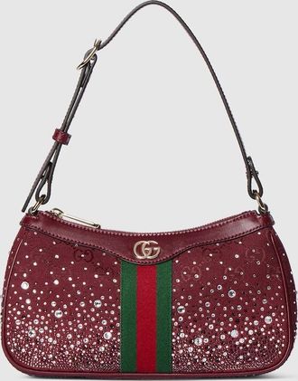 Gucci Ophidia Crystals Small Shoulder Bag, Beige, Fabric