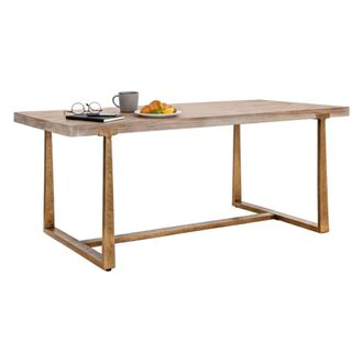 Dmora Dmora - Mesa De Comedor Bisenti, Estante De Cocina, Consola De Comedor, Estante Rectangular Fijo, Oro Y Marr&oacute;n, 180x90 H78 Cm