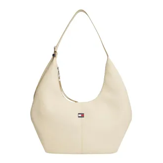 Tommy Hilfiger Shoulder Bags, female, Beige, Size: ONE SIZE Flag Plaque Slouch Hobo Bag