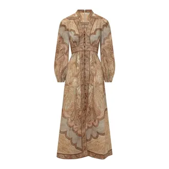 Zimmermann Shirt Dresses, female, Brown, Size: XS Wanderlust Plunge Midi Dress