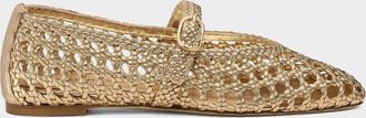 Stuart Weitzman Prim Woven Metallic Leather Mary Jane Ballerina Flats