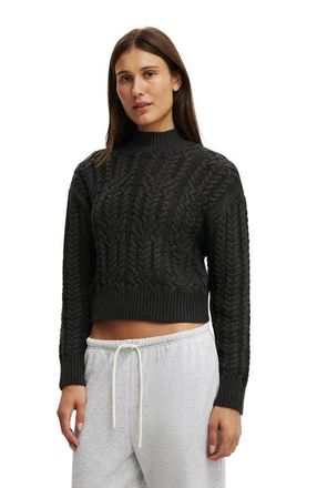 Cotton On Womens Boxy Mock Neck Knit Sweater in Charcoal Marle at Nordstrom, Size Xx-Small