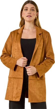 Roman Womens Faux Suede Longline Thrown On Jacket - Tan - Size 20 UK