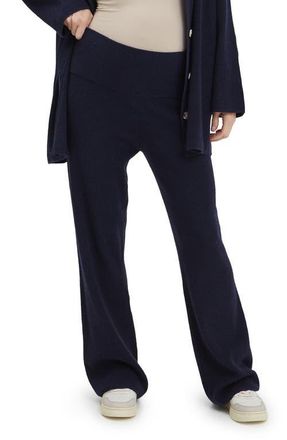 Nom Maternity Georgina Rib Knit Flare Leg Maternity Pants in Navy at Nordstrom, Size Large