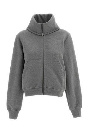 7 For All Mankind Grey High-Neck Zip Brushed Cotton Sweatshirt