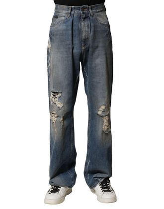 Dolce & Gabbana Blue Cotton Tattered Men Denim Jeans Clothing