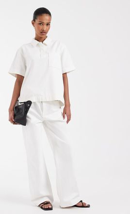 Lacoste Jeans dritti a vita alta &eacute;cru in coordinato-Bianco