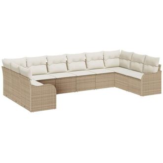 vidaXL Conjunto De Sof&aacute; De Jard&iacute;n 10 Pcs Beige, Blanco Polirat&aacute;n Vidaxl