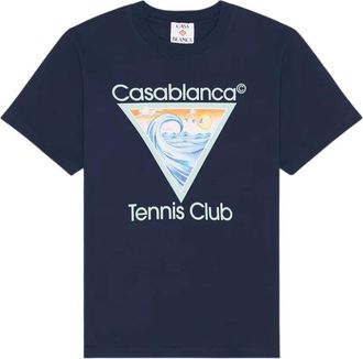 Casablanca Tennis Club Icoon Bedrukt T-shirt - Heren - T-shirts - Blauw - XL - Tops
