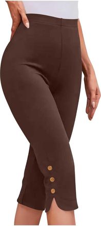 Generic Cropped Trousers for Women UK Womens Capri Trousers Ladies Three Quarter Soft 3/4 Cropped Pants UK Ladies High Waisted Stretch Pull on Trouser Elastic