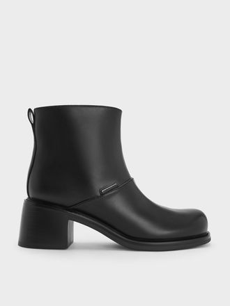 Charles & Keith Stitch-Trim Block-Heel Ankle Boots