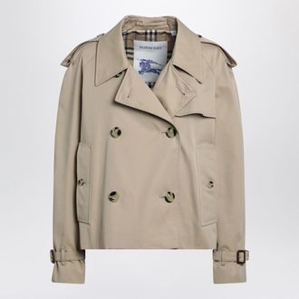 Burberry Cropped Heritage Trench Coat In Beige Gabardine