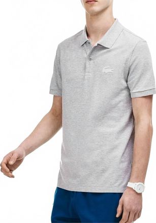 Lacoste Mens Slim Fit Rubber Crocodile Stretch Piqu&eacute; Polo Shirt In Silver Chine
