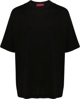 Gucci Katoenen jersey T-shirt met borduursel - Heren - Tops - Zwart - Maat: L Katoen