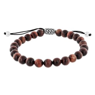 Robert Alton Stainless Steel Red Tiger Eye Bead Bolo Bracelet