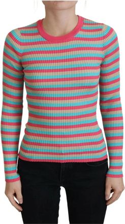 Dolce & Gabbana Multicolor Gestreepte Zijden Trui - Dames - Ronde hals truien - Veelkleurig - L - Truien & Vesten