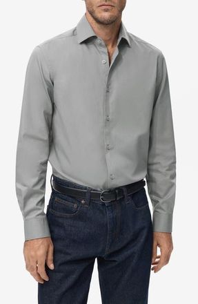 Mango Slim Fit Cotton & Lyocell Button-Up Shirt in Grey at Nordstrom, Size X-Large