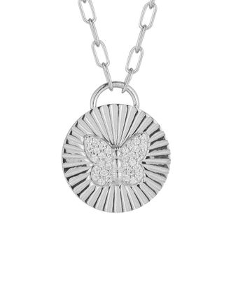 Glaze Jewelry Silver Cz Butterfly Disc Necklace
