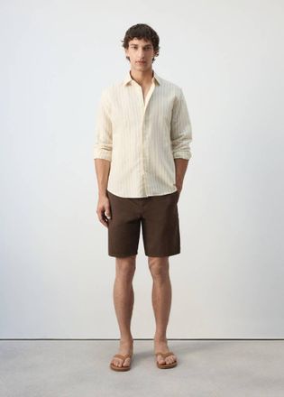 Mango Camicia lino cotone righe giallo pastello - Uomo - XXL - MANGO MAN