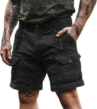 Generic Mens Cargo Shorts with Multi Pockets Casual Corduroy Lightweight Relaxed Fit Half Pants Elastic Waist Outdoor Combat Work Shorts Comfortable Hiking Pa