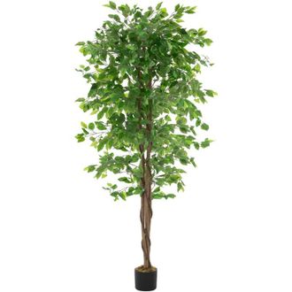 ML Design Ml-design Ficus Artificial 180 Cm, Planta De Interior/exterior Con Tronco De Madera Natural En Maceta &Aacute;rbol Grande Realista Decorativo De Pl&aacute;stico Par