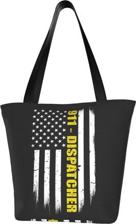 AOOEDM 911 Dispatcher Gift Thin Gold Line Flag Reusable Grocery Bag Shopping Bag Casual Shoulder Bag Handbag for Men Women ECO Market Bag Beach Bag Travel To