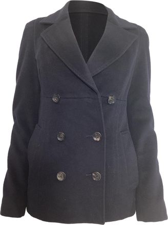 Max Mara Studio Pea Coat in Navy Blue Virgin Wool