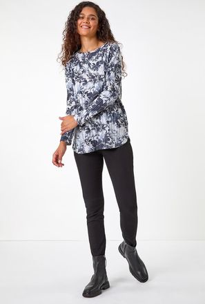 Roman Floral Print Ribbed Top