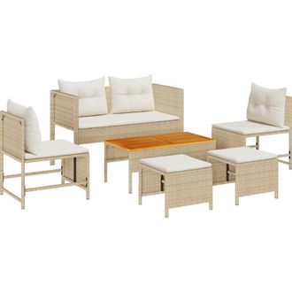 vidaXL Conjunto De Sof&aacute; De Jard&iacute;n 6 Pcs Beige, Crema Rat&aacute;n Sint&eacute;tico Vidaxl