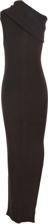 Rick Owens Womens Brown Ribbed Knit Sleeveless Asymmetric Long Dress Viscose