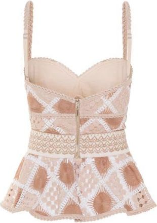 PatBo Bossa Crochet Peplum Top in Beige at Nordstrom, Size 10