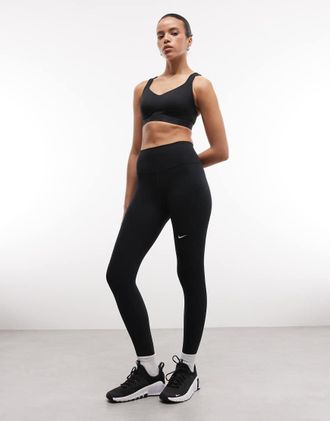 Nike One Dri-FIT - Leggings a vita alta 7/8 neri con tasca-Nero
