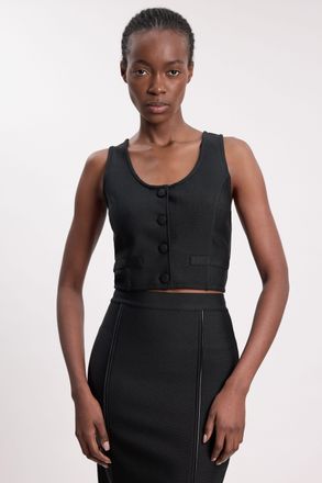 Karen Millen Womens Bandage Button Detail Scoop Neck Top - Black - Size 12 UK