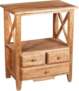 Biscottini International Biscottini - Mesita De Noche De Estilo Country De Madera Maciza De Tilo Acabado Con Efecto Natural 56 X36x66 Cm