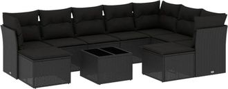 vidaXL Vidaxl - Set De Sof&aacute;s De Jard&iacute;n 10 Pzas Cojines Rat&aacute;n Sint&eacute;tico Negro
