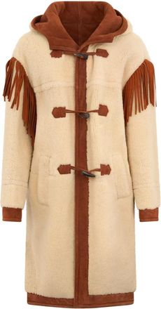 Philosophy di Lorenzo Serafini Elegante Lange Jas met Franjes en Knopen - Dames - Mantel - Beige - S - Jassen