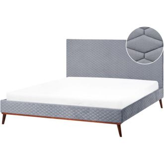 Beliani Letto Imbottito Velluto Grigio Rete Doghe Testiera Imbottita 180 x 200 cm Bayonne