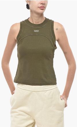 Off-white Ribbed Cotton-Blend Tank Top STAMP With Embroidered Logo size 40