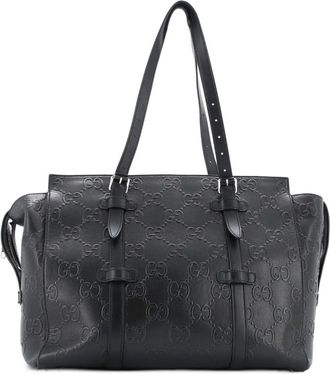 Gucci Tote Bag GG Embossed Perforated Leather satchel - Zwart