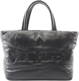 Saint Laurent Pre-owned Paris Puffer Leren Tote Bag - Heren - Vintage Shopper - Zwart - ONE Size - Leer - Vintage